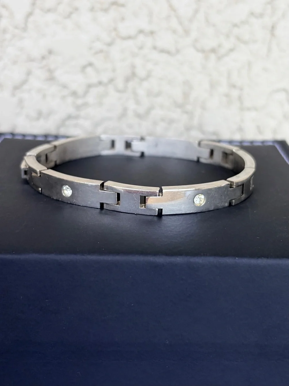 Sleek Stainless Steel Link Bracelet with Clear Stones